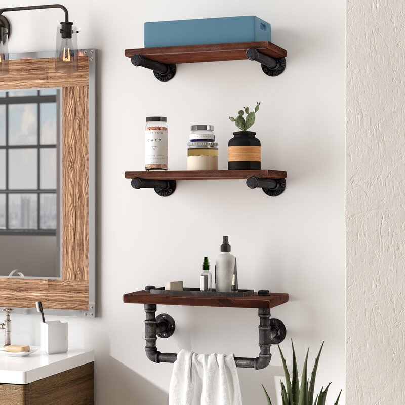 Industrial Walnut Wood Floating Wall Shelf & Reviews Birch Lane